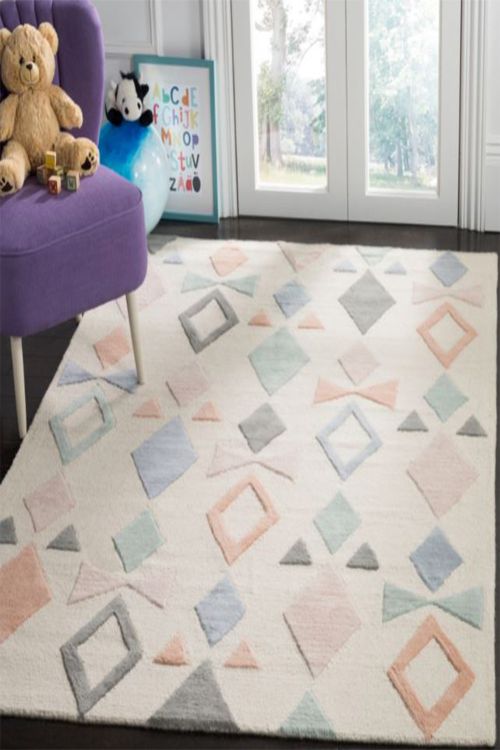 Multicoloured Shapes Handknotted Kids Rug
