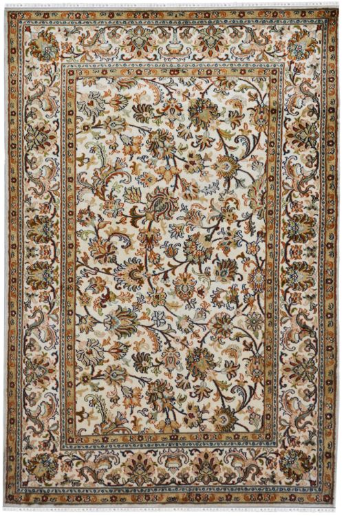 Ivory Isfahan Kashan Silk on Cotton Rug