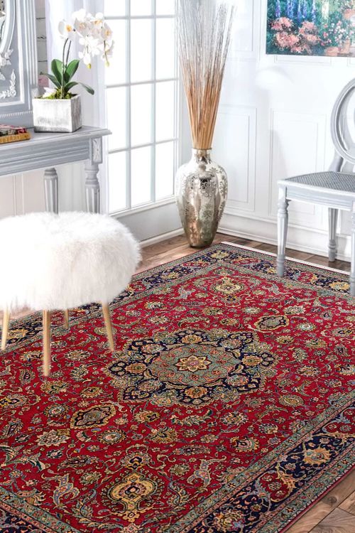 Red Central Medallion Wool Persian Carpet