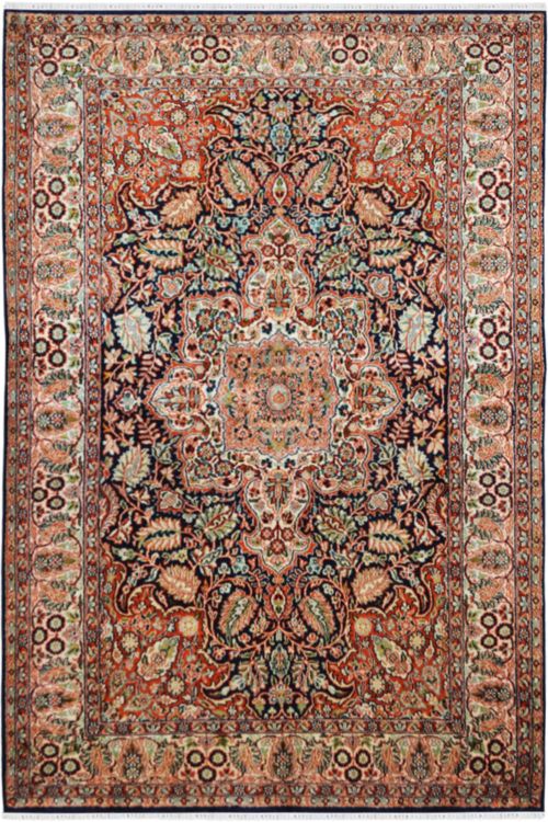 Ivory Mukut Handknotted Silk Area Rug 