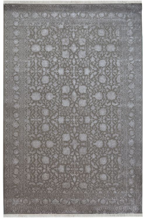 Embossed Floral Gray Wool Rug