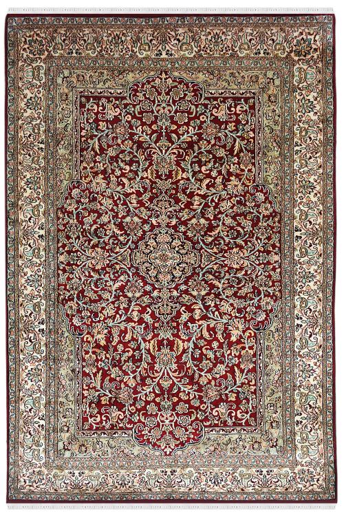 Mughal Tings Motif Red Traditional Handknotted Rug
