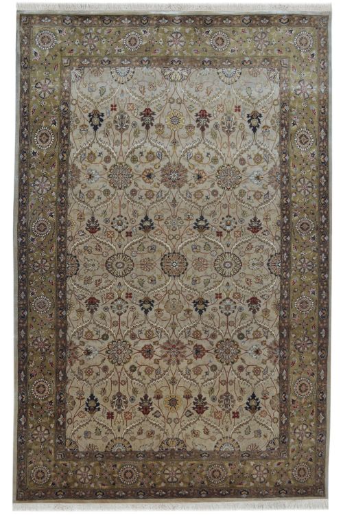 Cream Floral Motif Wool Handknotted Rug