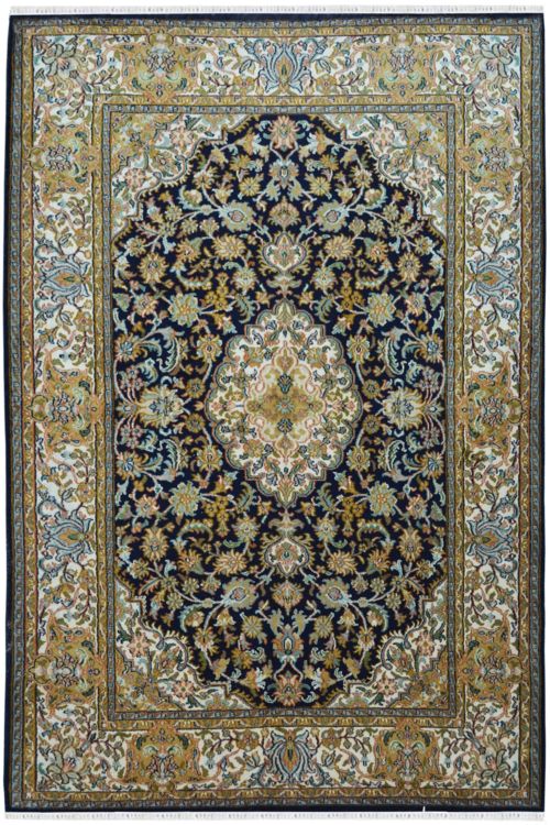 Mehandi Medallion Kashan Silk Carpet