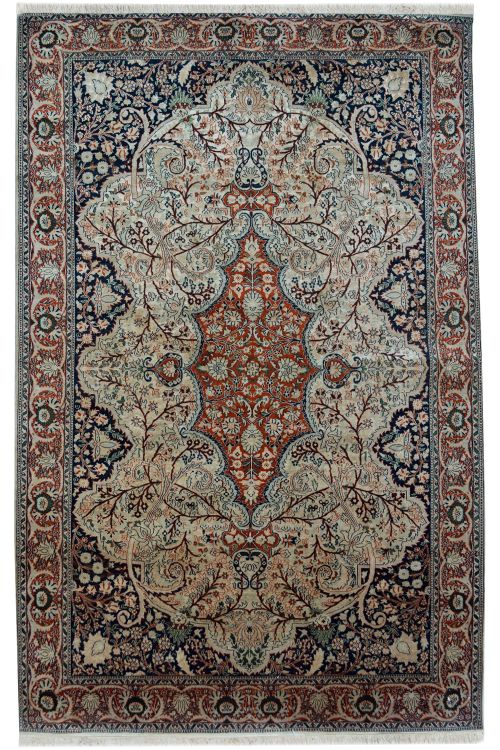 Ivory Kirman Kashmir Wool Carpet