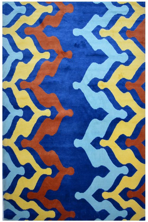 Buy Blue Jaali Modern rug, Modern Wool Rug, Modern Wool Rug 6x8 ft in size
