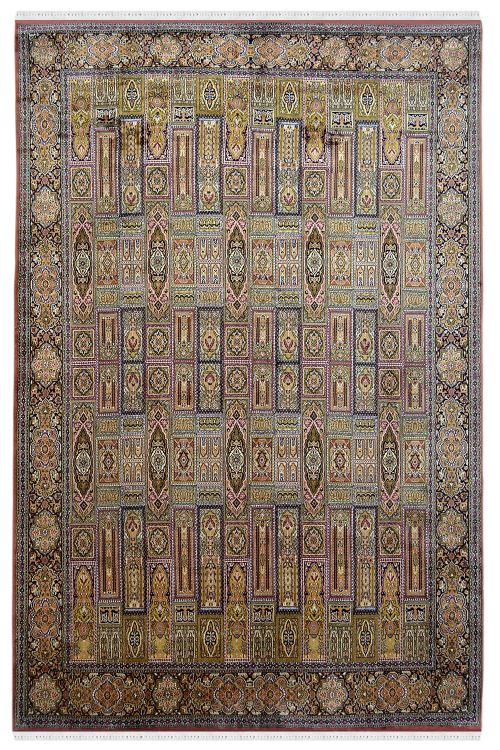 All Over Rouge Fleur Hamadan Handmade Silk Rug