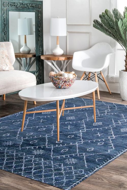 Blue Denim Handknotted Moroccan Area Rug