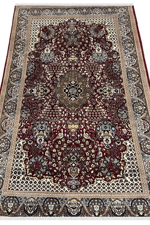 Maroon Kashan Fine Border Handknotted Wool Carpet
