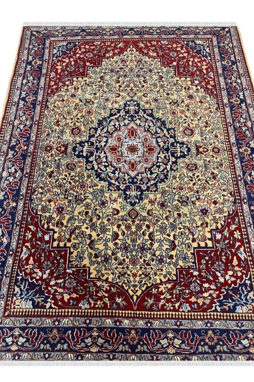 Neutral Medallion Cream Kashmir Handmade Carpet