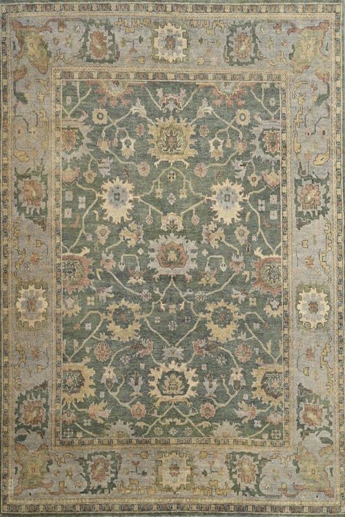 Pastel Green Oushak Pattern Handknotted Rug