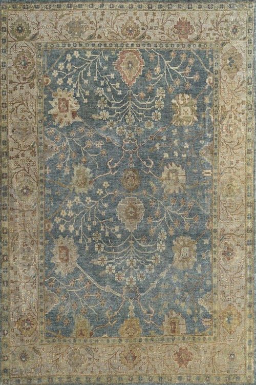 Vintage Oushak Floral Blue Handmade Rug