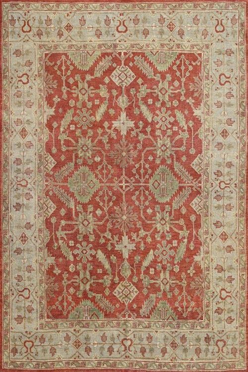 Small Oushak Rouge Handknotted Carpet