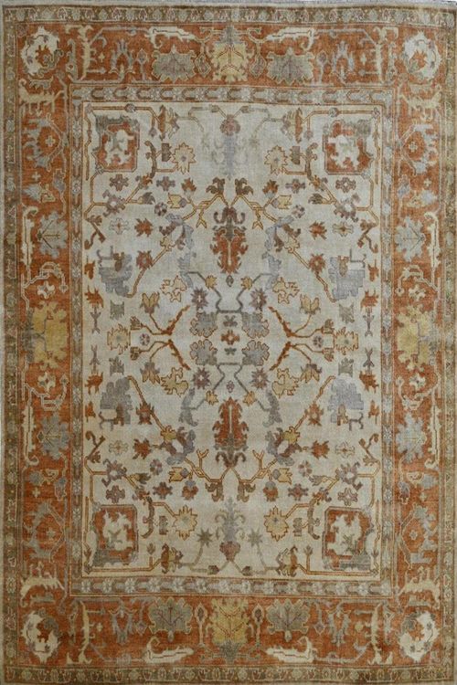Ivory Cream Oushak Transitional Handmade Rug
