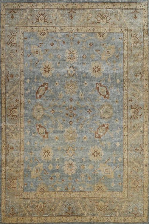 Sky Blue Oushak Hues Transitional Handmade Carpet