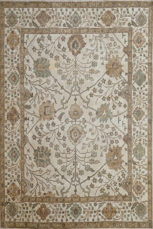 Ivory Cream Floral Pattern Handmade Oushak Rug