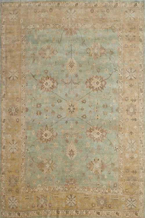 Pale Blue Floral Oushak Handmade Carpet