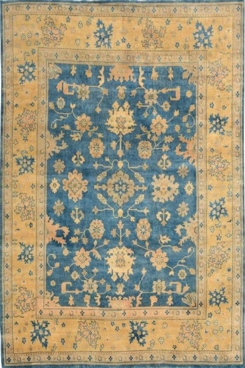 Handknotted Blue floral all over Motif Oushak Rug