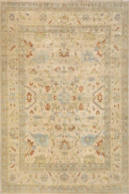 All over Transitional Neutral Handmade Oushak Rug