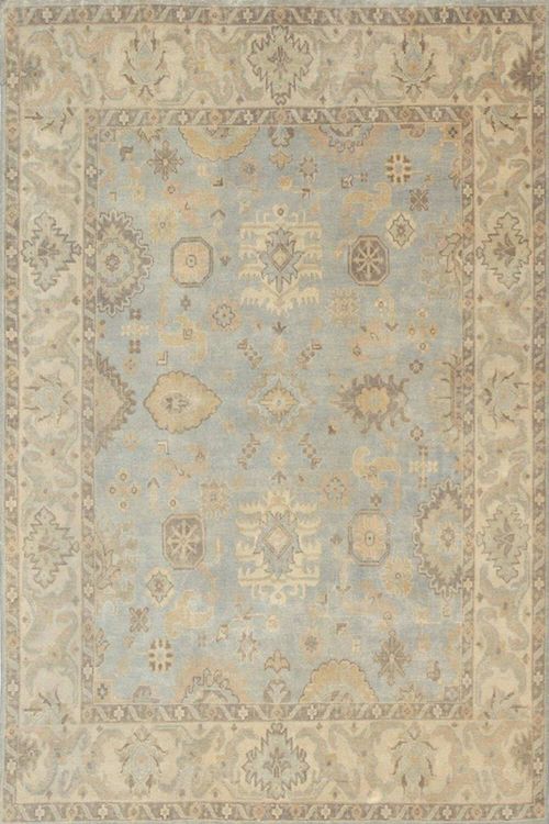 Floral Blue Motif Pattern Oushak Handknotted Rug