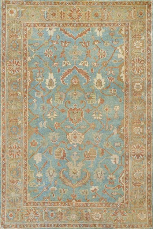 Turquoise Floral Paisley Handmade Oushak Carpet