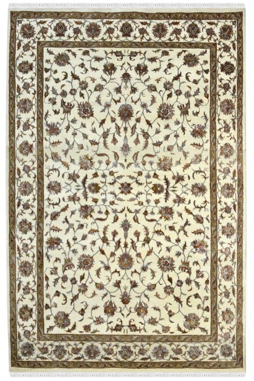 This is a gorgeous handmade carpet in pure floral design all over Kashan with ivory color. Highly durable and good for heavy traffic areas.