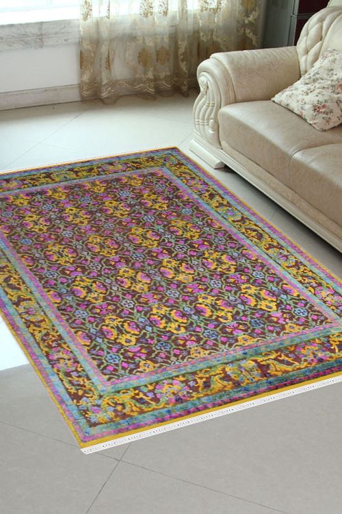 Yellow Flower Handmade Sari Silk Carpet