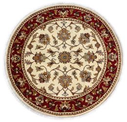Ivory Floral Kashan Circular Wool Rug