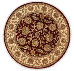 Ivory Lotus Kashan Round Wool Rug