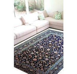 Sapphire Blue Floral Hand Knotted Woolen Area Rug