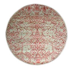 Embossed Rust Round Wool Area Rug