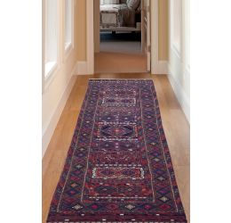 Abstract Baluch Blue Runner Rug