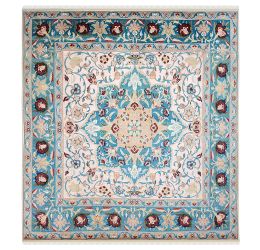 Turquoise Medallion Kashan Square Carpet 