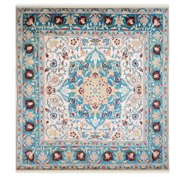 Turquoise Medallion Kashan Square Carpet 