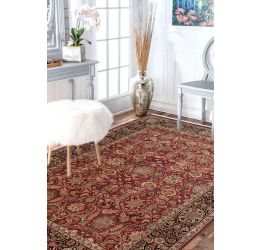 Red Gold Floral Persian Design Oriental Handknotted Wool Carpet