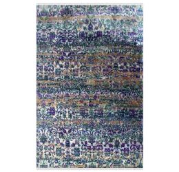 Aqua Floral Motif Sari Silk Area Rug