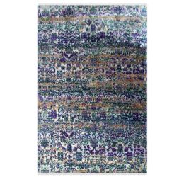 Aqua Floral Motif Sari Silk Area Rug