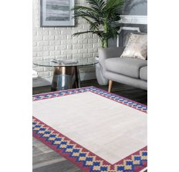 Dual Diamond Border Flat-Woven Dhurrie