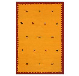 Yellow Motif Wool Area Dhurrie