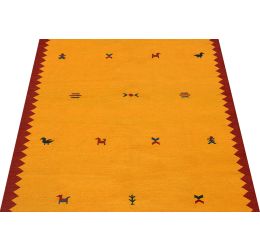 Yellow Motif Wool Area Dhurrie