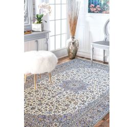 Traditional Ivory Oval Wool Carpet 