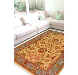 Floral Turquoise Woolen Area Carpet