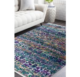 Aqua Floral Motif Sari Silk Area Rug