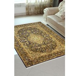 Kashan Gold and Blue Traditional Silk carpet