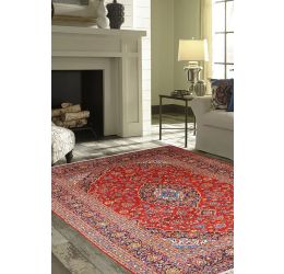 Kashan Persian Floral Motif Red Wool Handmade Area Rug