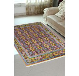 Yellow Flower Handmade Sari Silk Carpet