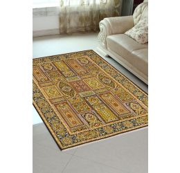 Gold Qum Persian Design Silk Small Area Rug