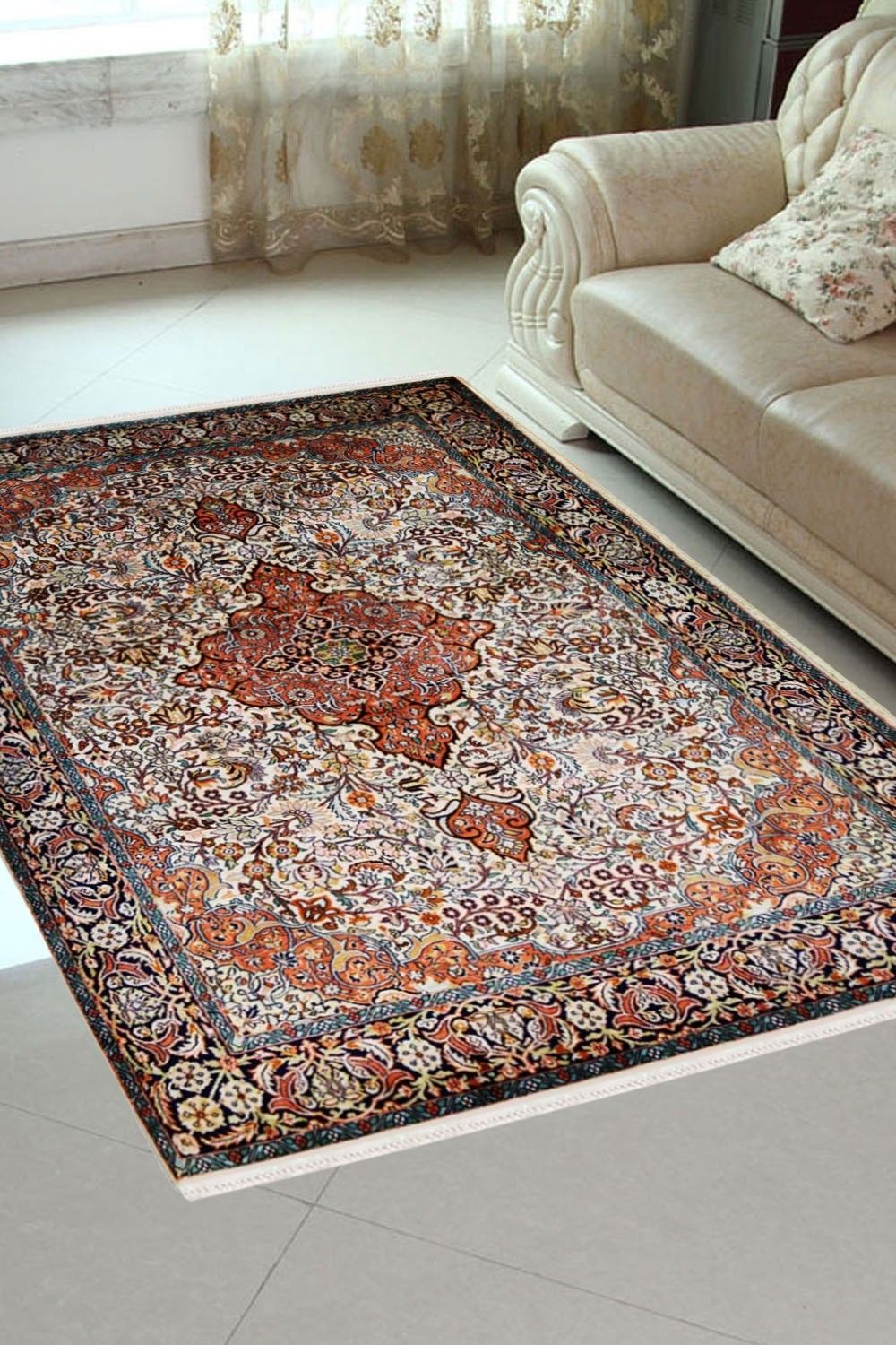 5x7 Medallion Silk carpet, Kashmir Silk Rug