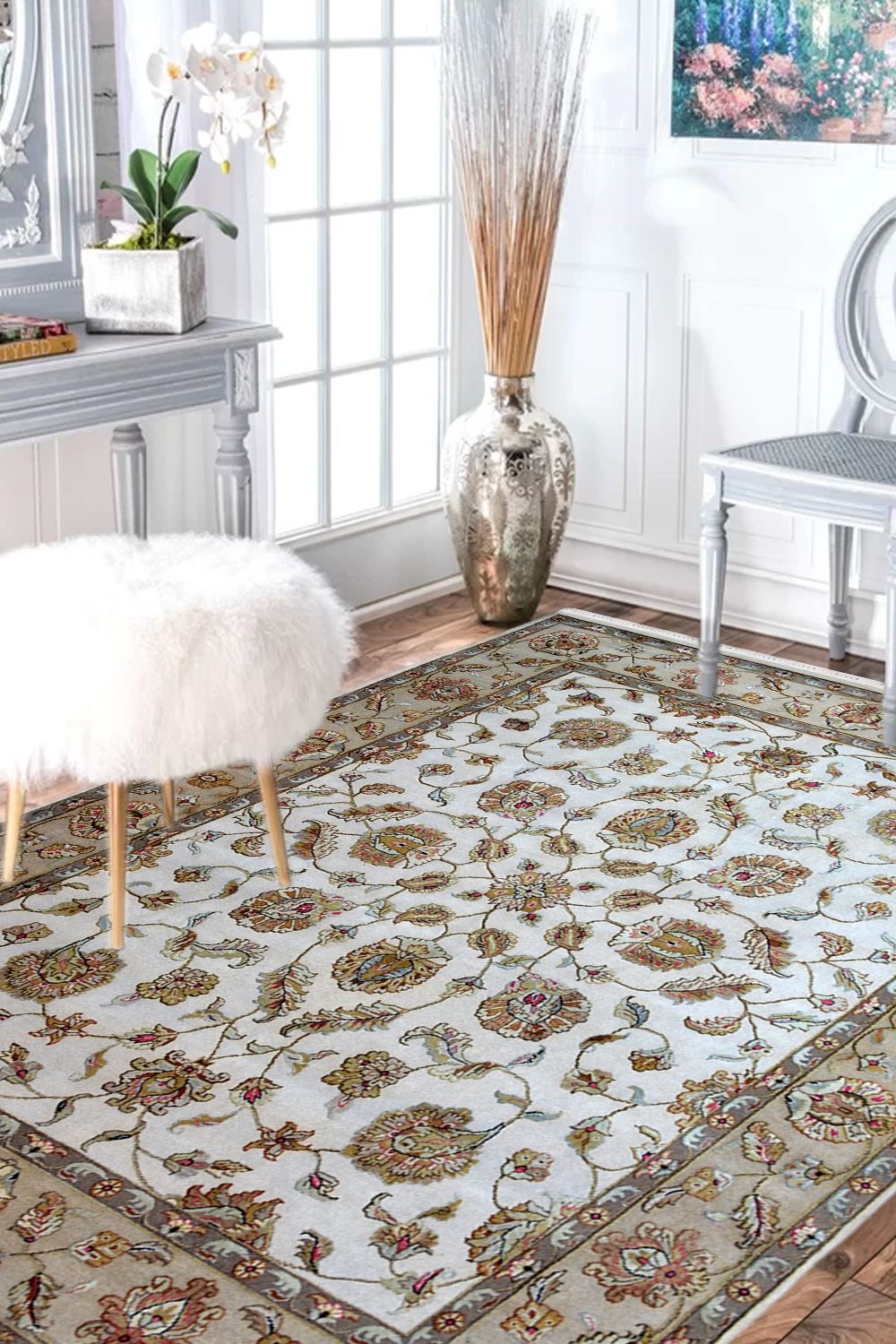 Shop Area Rugs online, Ivory kashan Cost Wool Carpet at best wool