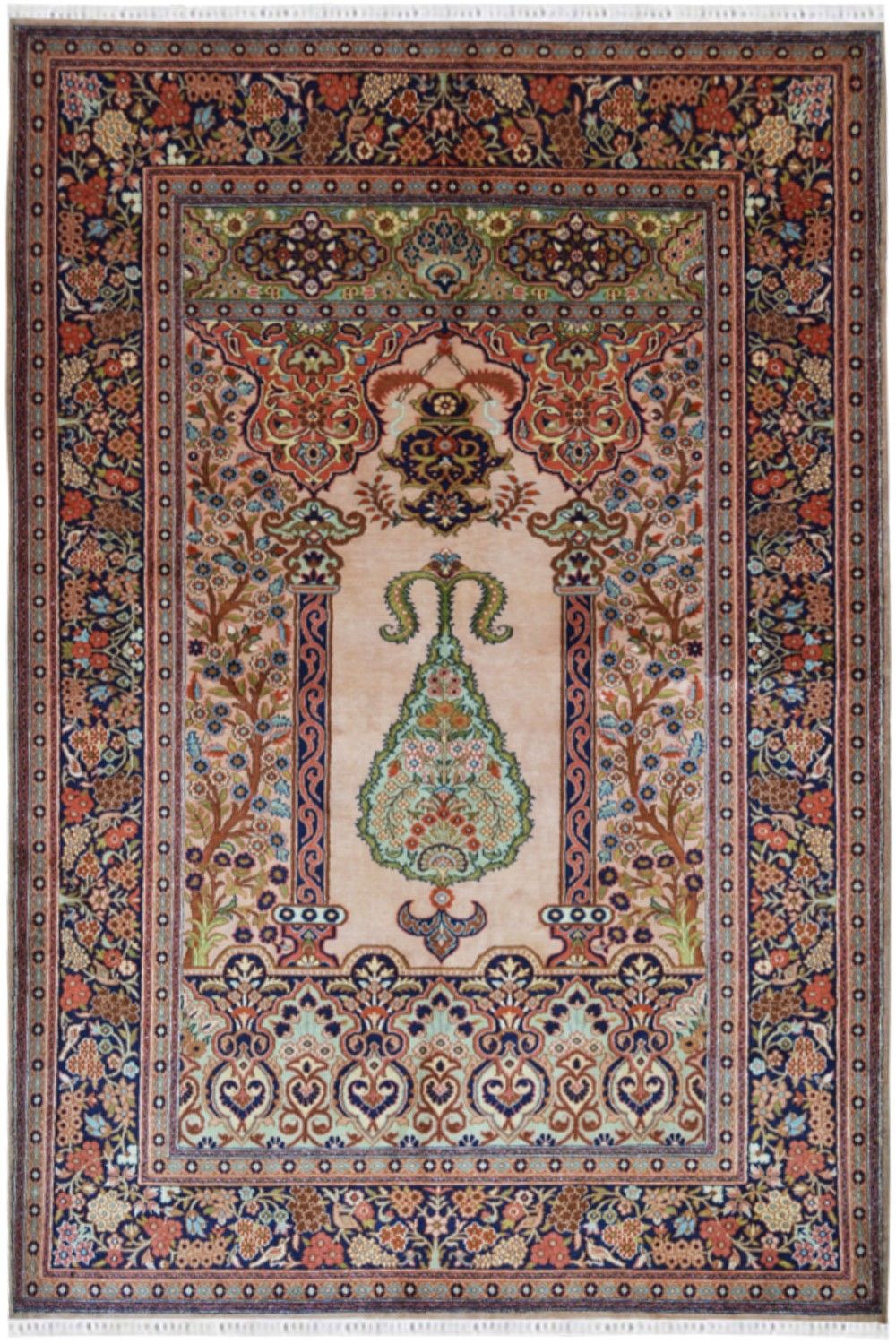 Green Turkish silk rug, Kashmir Silk Rug